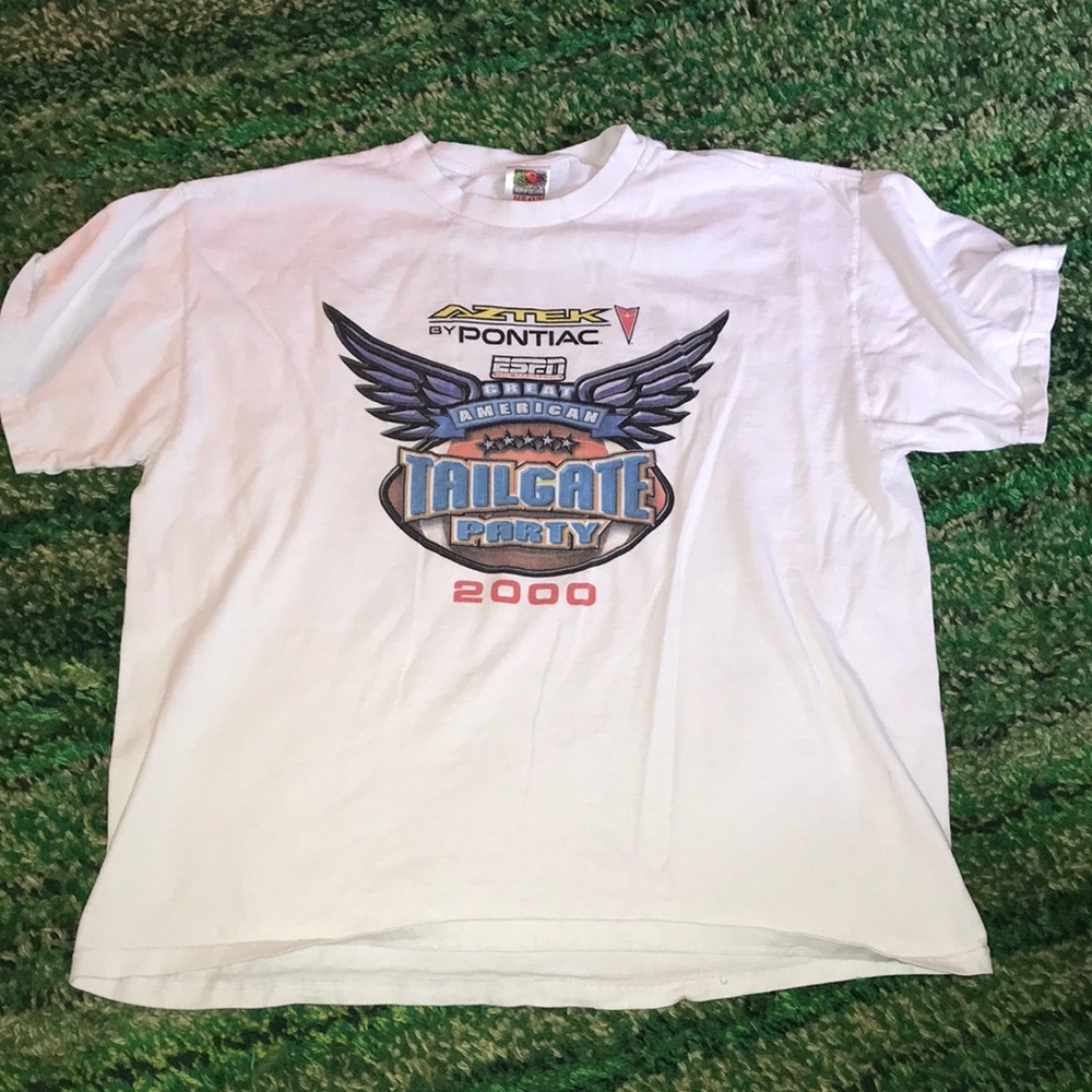 Pontiac Aztec ESPN mag Fruit of the Loom White Graphic 'Tailgate Party 2000' Tee
